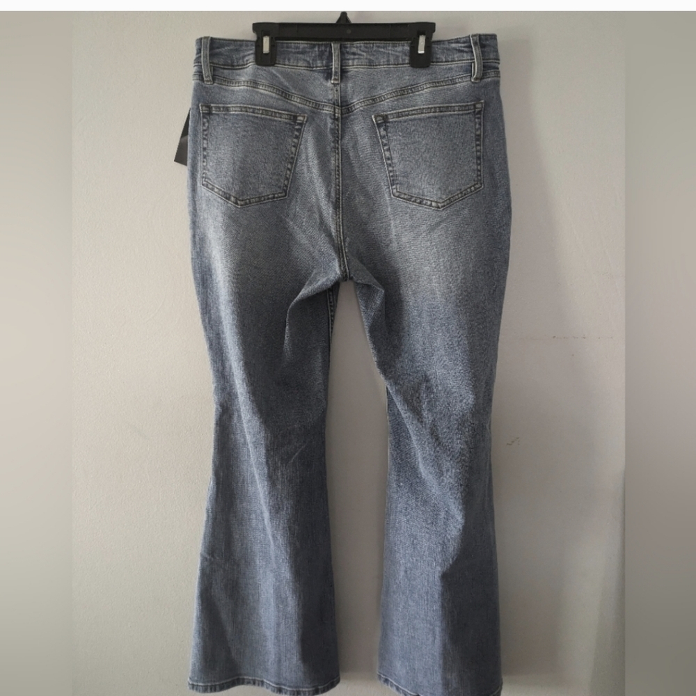 Candace Cameron Bure Deconstructed Flare Jeans 14P NWT Distressed Denim Petite - Picture 3 of 5